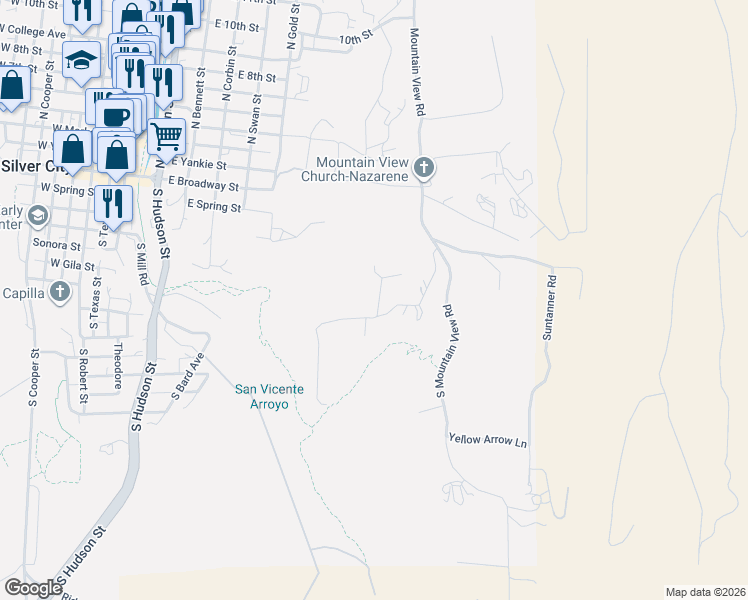 map of restaurants, bars, coffee shops, grocery stores, and more near 1000 Sotol St in Silver City