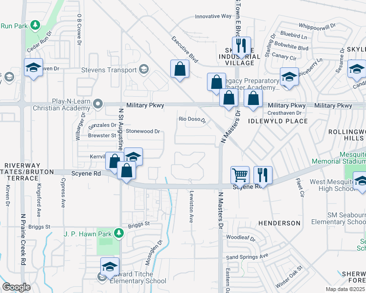 map of restaurants, bars, coffee shops, grocery stores, and more near 9914 Crystal Valley Way in Dallas