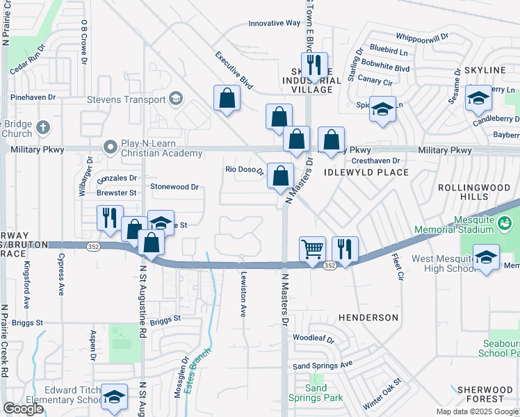 map of restaurants, bars, coffee shops, grocery stores, and more near 9940 Chilmark Way in Dallas