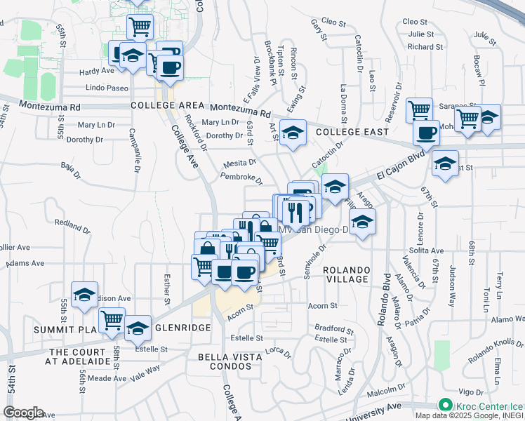 map of restaurants, bars, coffee shops, grocery stores, and more near 6234 Stewart Street in San Diego