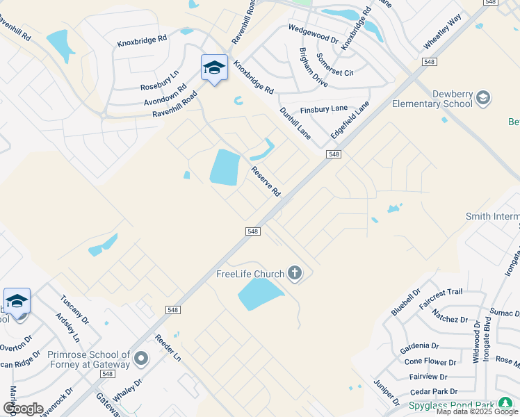 map of restaurants, bars, coffee shops, grocery stores, and more near 14909 Farm to Market 548 in Forney