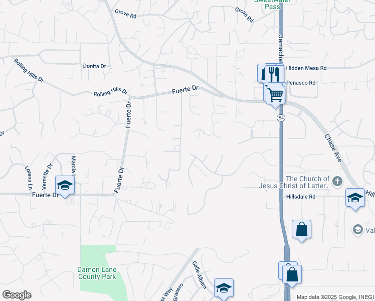 map of restaurants, bars, coffee shops, grocery stores, and more near 1809 Shadow Knolls Place in El Cajon