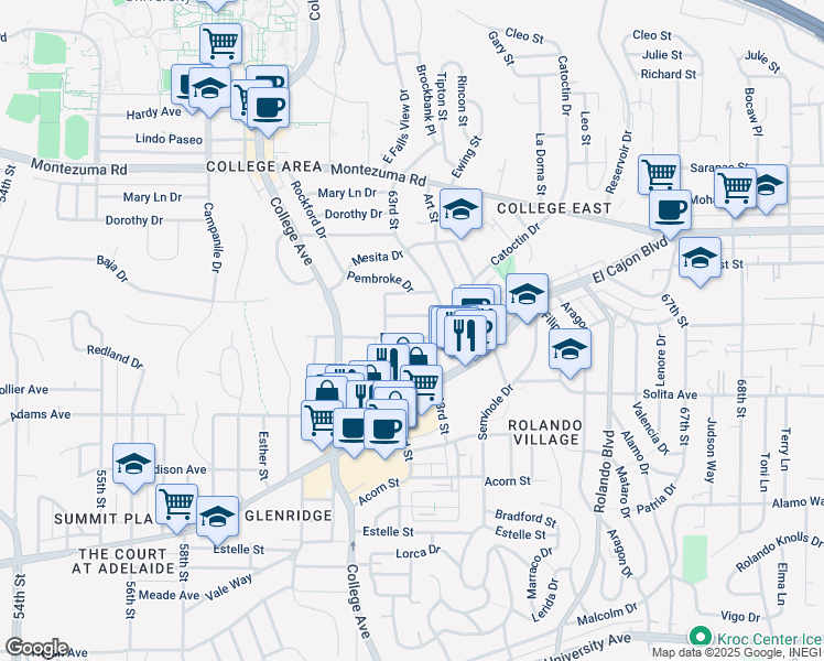 map of restaurants, bars, coffee shops, grocery stores, and more near 6234 Stewart Street in San Diego