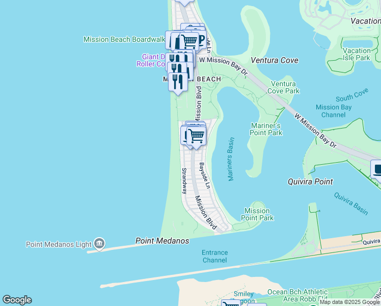 map of restaurants, bars, coffee shops, grocery stores, and more near 715 Devon Court in San Diego
