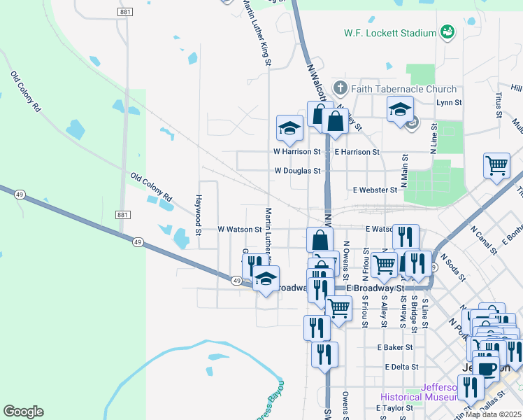 map of restaurants, bars, coffee shops, grocery stores, and more near 409 Martin Luther King Drive in Jefferson