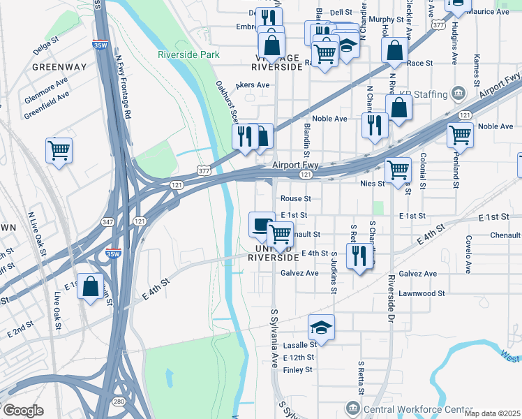 map of restaurants, bars, coffee shops, grocery stores, and more near 125 North Sylvania Avenue in Fort Worth