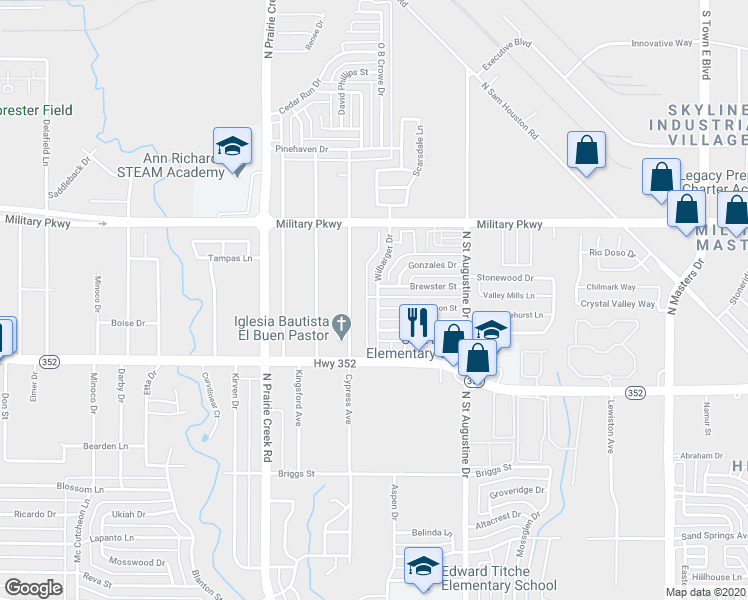 map of restaurants, bars, coffee shops, grocery stores, and more near 3406 Cypress Avenue in Dallas