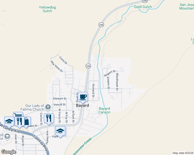 map of restaurants, bars, coffee shops, grocery stores, and more near N Virginia St in Bayard