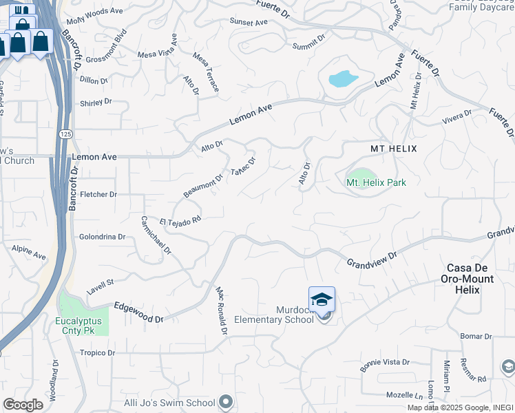 map of restaurants, bars, coffee shops, grocery stores, and more near 4839 La Perla Way in La Mesa