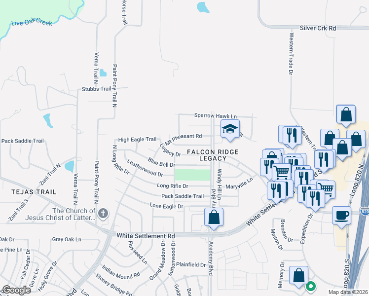 map of restaurants, bars, coffee shops, grocery stores, and more near 9964 Peregrine Trail in Fort Worth