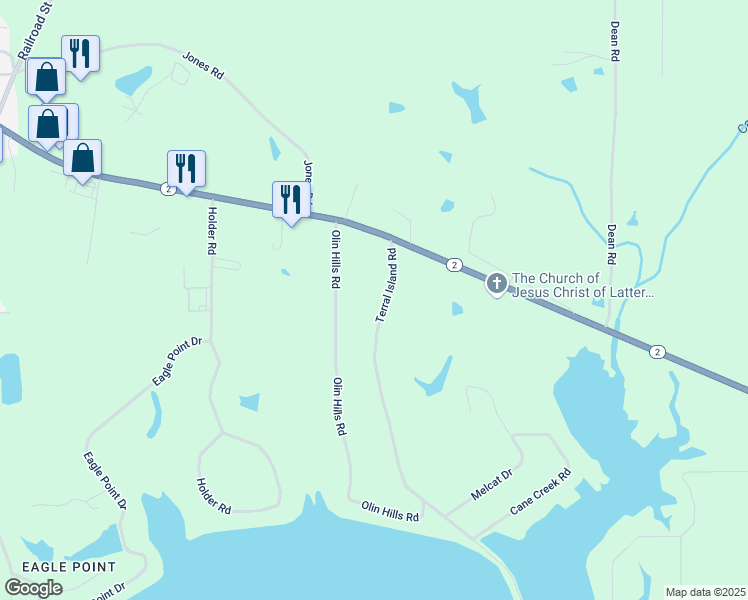 map of restaurants, bars, coffee shops, grocery stores, and more near 804 Terral Island Road in Farmerville