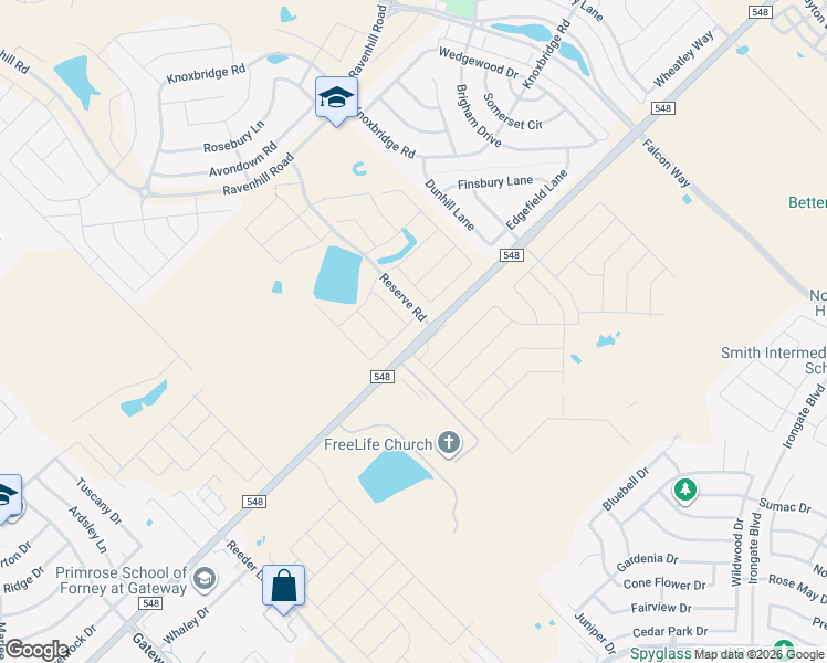 map of restaurants, bars, coffee shops, grocery stores, and more near 14589 Farm to Market 548 in Forney