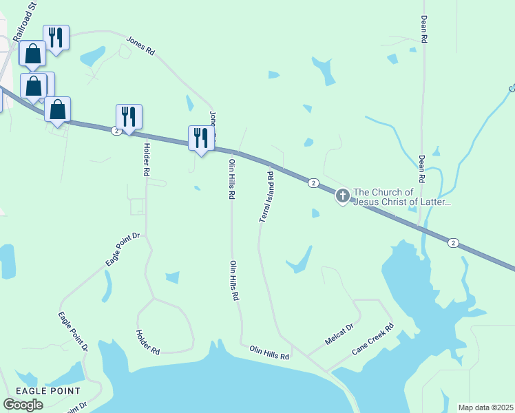 map of restaurants, bars, coffee shops, grocery stores, and more near 804 Terral Island Road in Farmerville