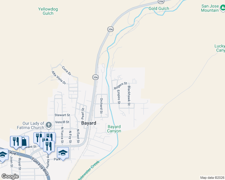 map of restaurants, bars, coffee shops, grocery stores, and more near N Virginia St in Bayard