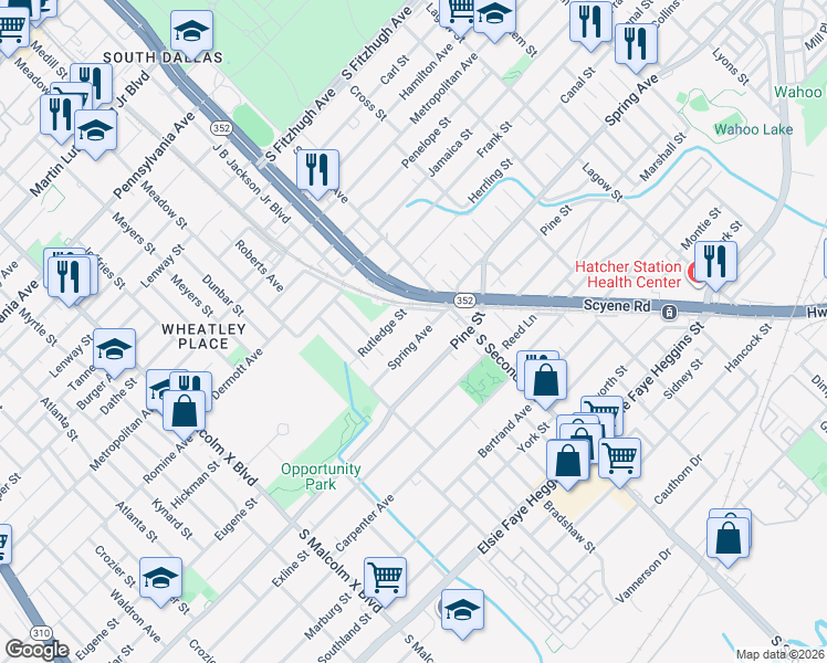 map of restaurants, bars, coffee shops, grocery stores, and more near 3318 Rutledge Street in Dallas