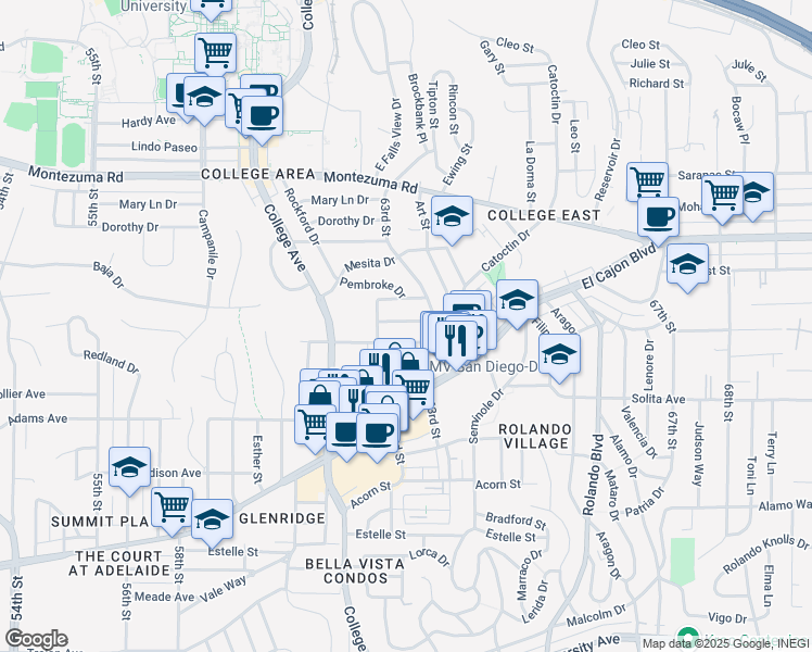 map of restaurants, bars, coffee shops, grocery stores, and more near 6234 Stewart Street in San Diego