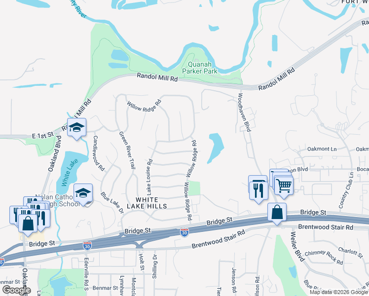 map of restaurants, bars, coffee shops, grocery stores, and more near 5012 Sugar Lake Road in Fort Worth
