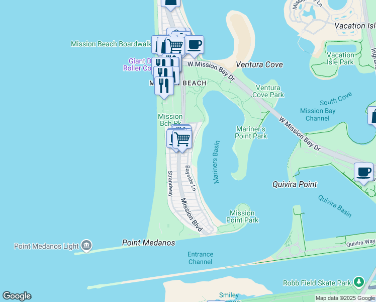 map of restaurants, bars, coffee shops, grocery stores, and more near in San Diego