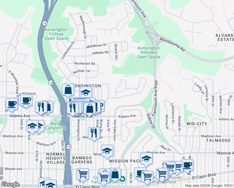 map of restaurants, bars, coffee shops, grocery stores, and more near 4309 Argos Drive in San Diego