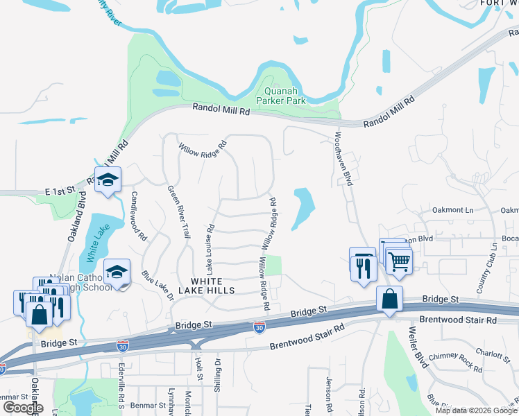 map of restaurants, bars, coffee shops, grocery stores, and more near 5012 Sugar Lake Road in Fort Worth