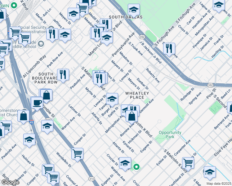 map of restaurants, bars, coffee shops, grocery stores, and more near 2818 Tanner Street in Dallas