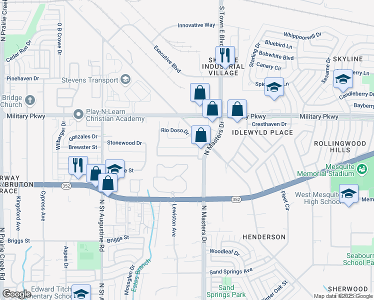 map of restaurants, bars, coffee shops, grocery stores, and more near 9940 Chilmark Way in Dallas