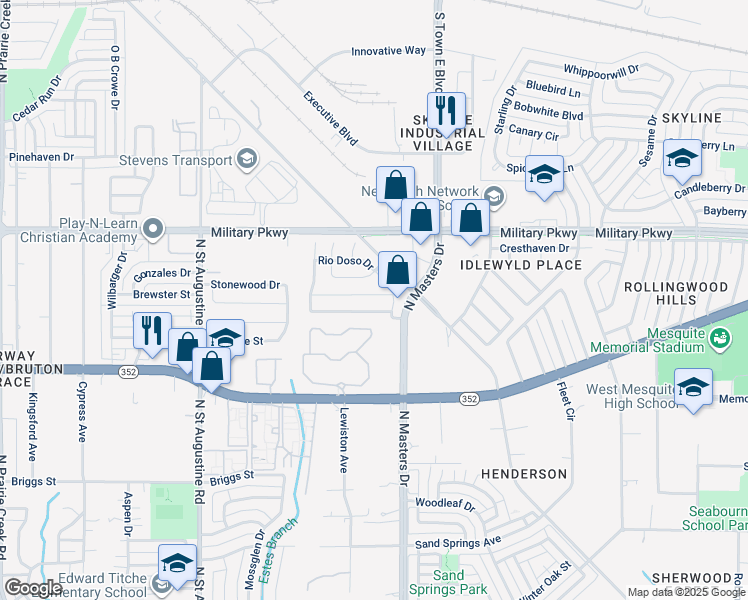 map of restaurants, bars, coffee shops, grocery stores, and more near 9940 Chilmark Way in Dallas