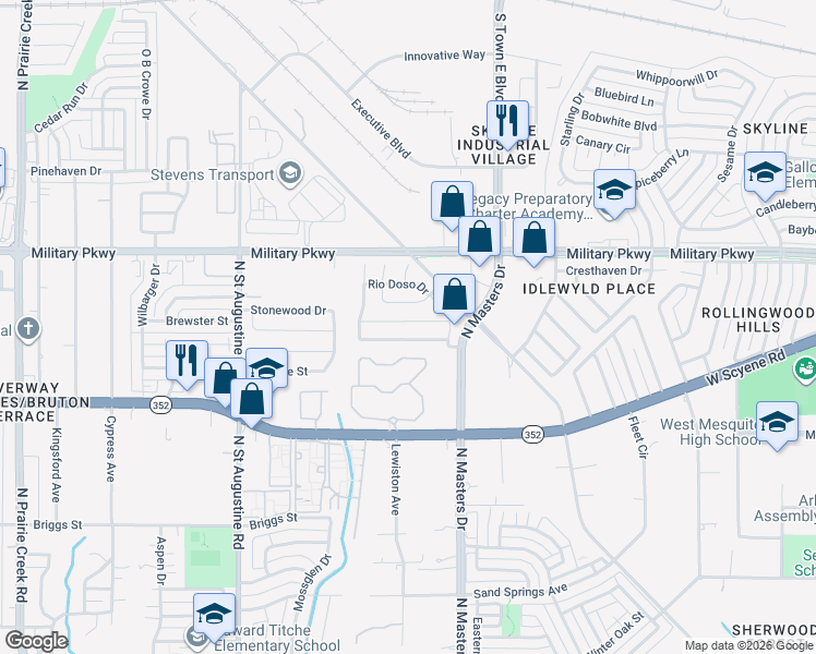 map of restaurants, bars, coffee shops, grocery stores, and more near 9940 Chilmark Way in Dallas
