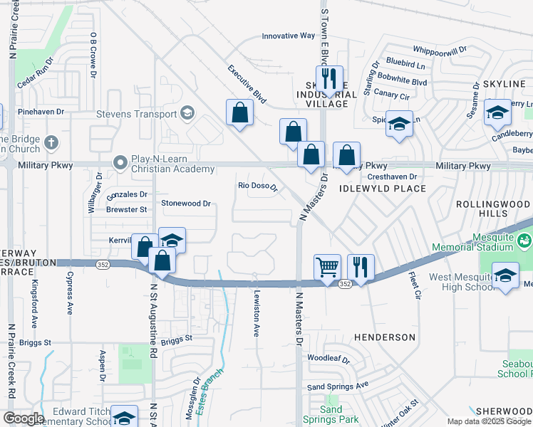 map of restaurants, bars, coffee shops, grocery stores, and more near 9932 Chilmark Way in Dallas