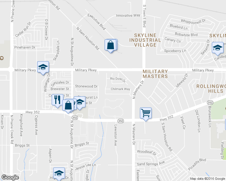 map of restaurants, bars, coffee shops, grocery stores, and more near 9918 Chilmark Way in Dallas