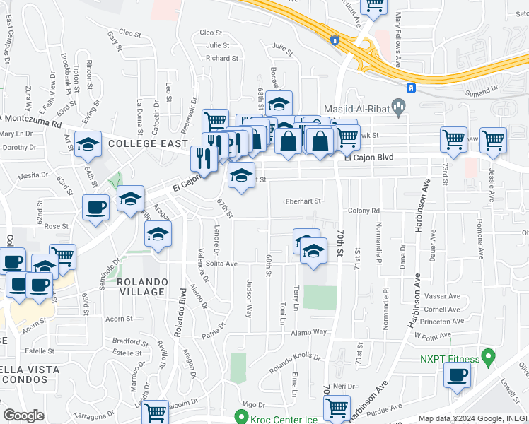 map of restaurants, bars, coffee shops, grocery stores, and more near 4809 68th Street in San Diego