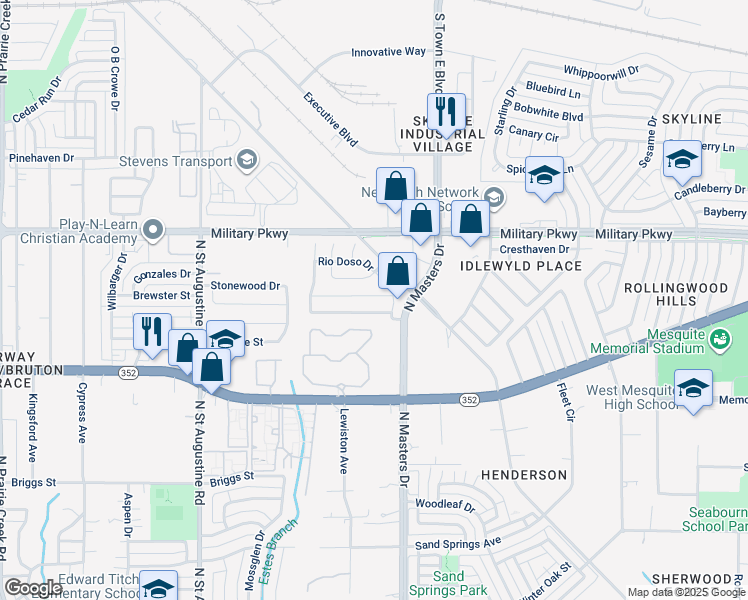 map of restaurants, bars, coffee shops, grocery stores, and more near 9940 Chilmark Way in Dallas