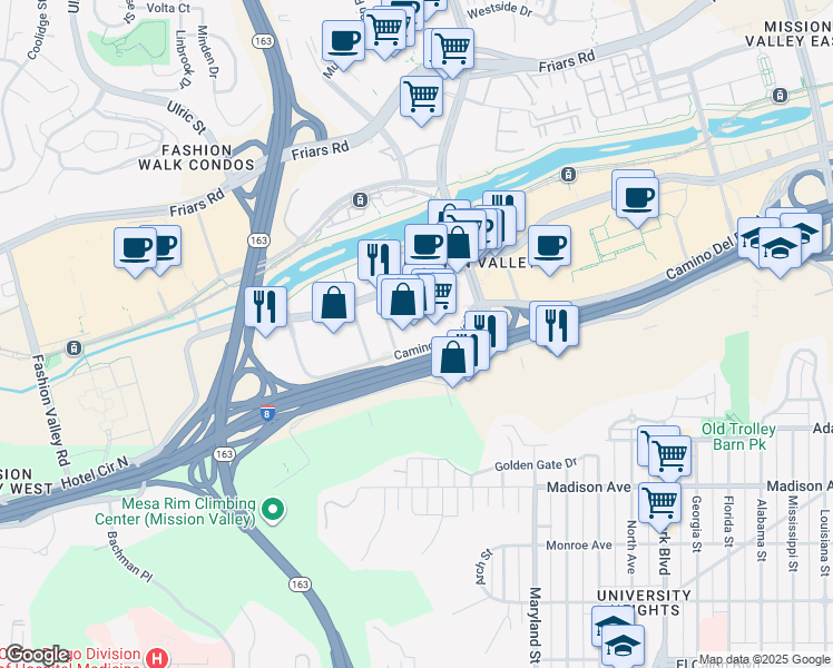 map of restaurants, bars, coffee shops, grocery stores, and more near 908 Camino Del Rio North in San Diego
