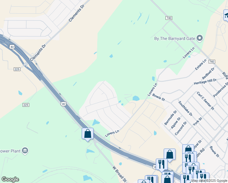 map of restaurants, bars, coffee shops, grocery stores, and more near 106 Darcie Drive in Forney
