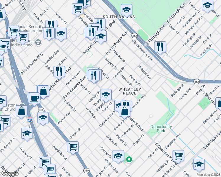 map of restaurants, bars, coffee shops, grocery stores, and more near 2818 Tanner Street in Dallas