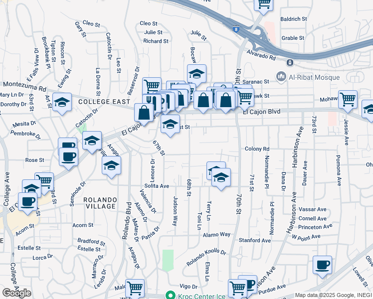 map of restaurants, bars, coffee shops, grocery stores, and more near 4809 68th Street in San Diego