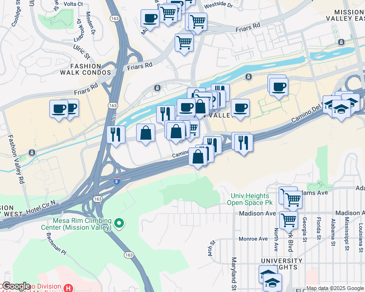 map of restaurants, bars, coffee shops, grocery stores, and more near 908 Camino Del Rio North in San Diego