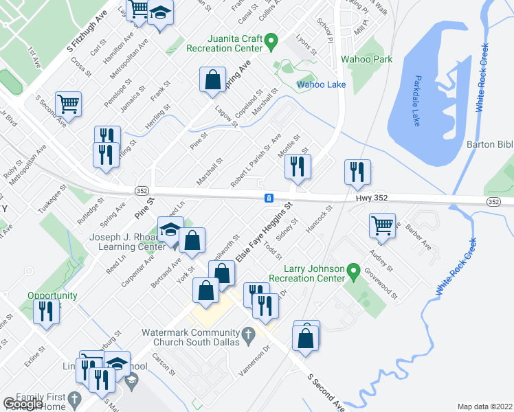 map of restaurants, bars, coffee shops, grocery stores, and more near 3923 Kenilworth Street in Dallas