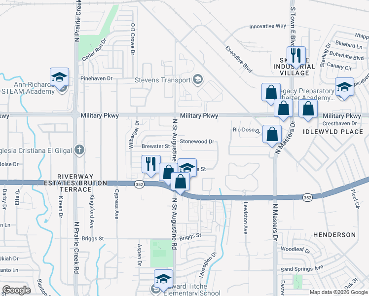 map of restaurants, bars, coffee shops, grocery stores, and more near 9635 Valley Mills Lane in Dallas
