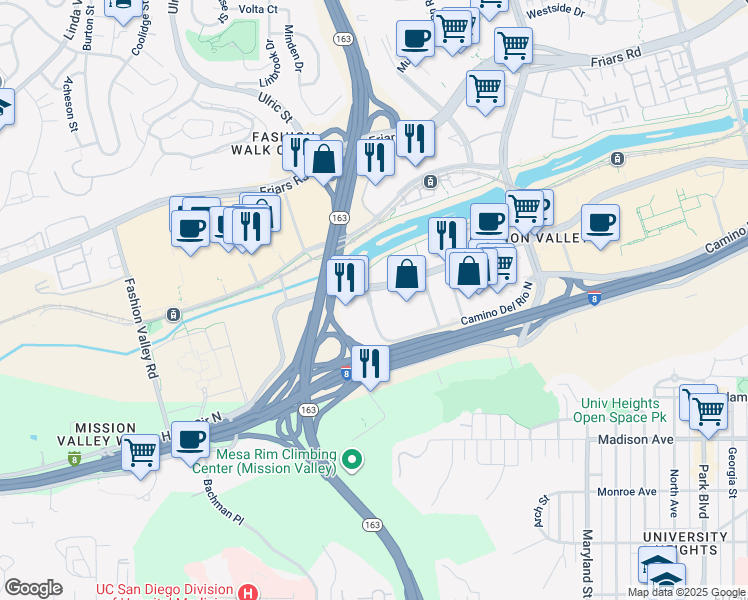 map of restaurants, bars, coffee shops, grocery stores, and more near in San Diego