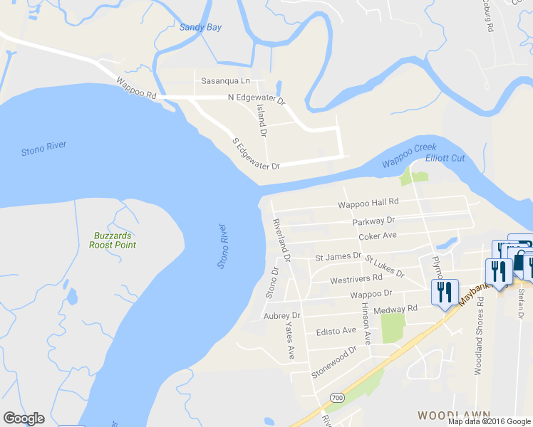 map of restaurants, bars, coffee shops, grocery stores, and more near 95 Riverland Drive in Charleston