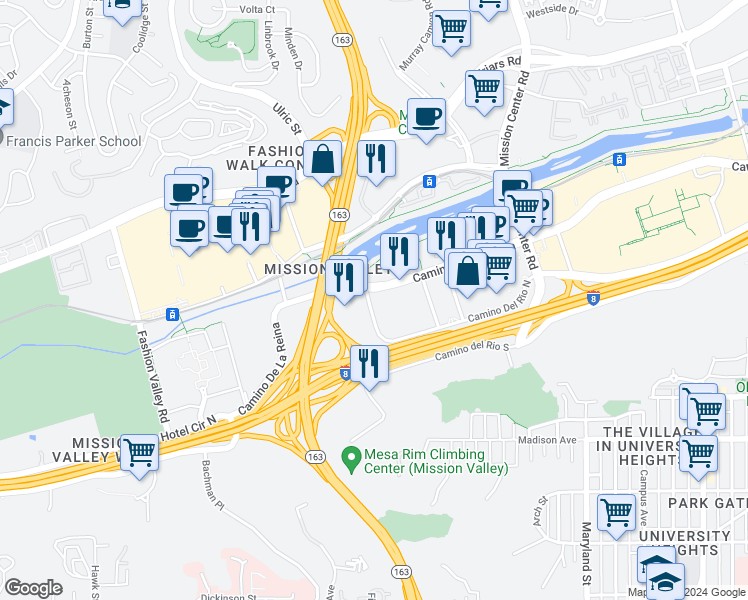 map of restaurants, bars, coffee shops, grocery stores, and more near in San Diego