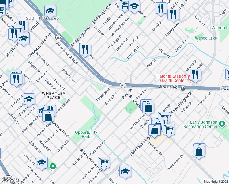 map of restaurants, bars, coffee shops, grocery stores, and more near 3406 Spring Avenue in Dallas