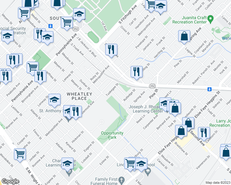 map of restaurants, bars, coffee shops, grocery stores, and more near 3124 Tuskegee Street in Dallas
