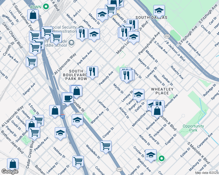 map of restaurants, bars, coffee shops, grocery stores, and more near 2618 Pennsylvania Avenue in Dallas
