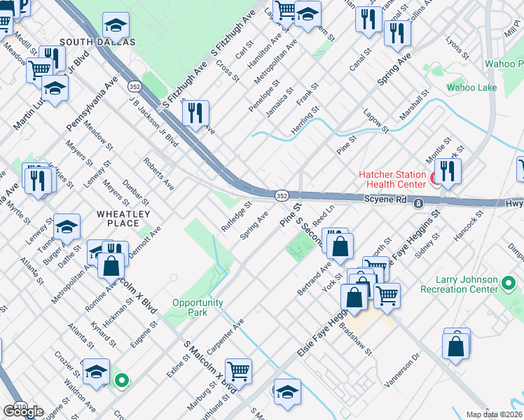 map of restaurants, bars, coffee shops, grocery stores, and more near 3406 Spring Avenue in Dallas