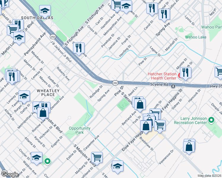 map of restaurants, bars, coffee shops, grocery stores, and more near 3406 Spring Avenue in Dallas