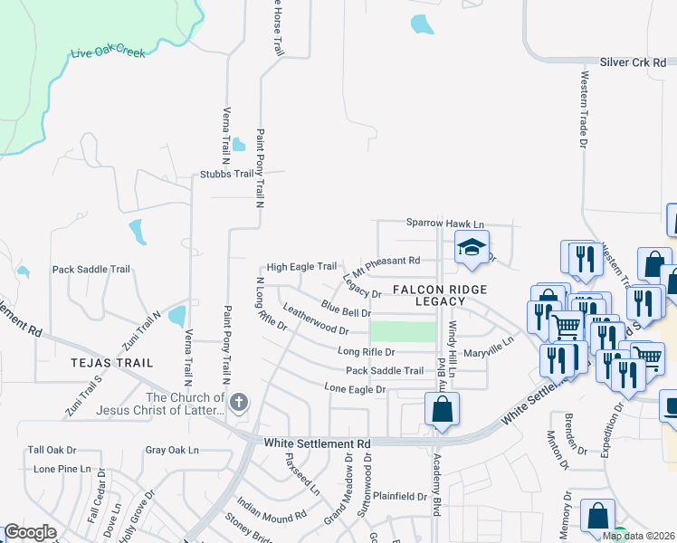 map of restaurants, bars, coffee shops, grocery stores, and more near 10101 High Eagle Trail in Fort Worth