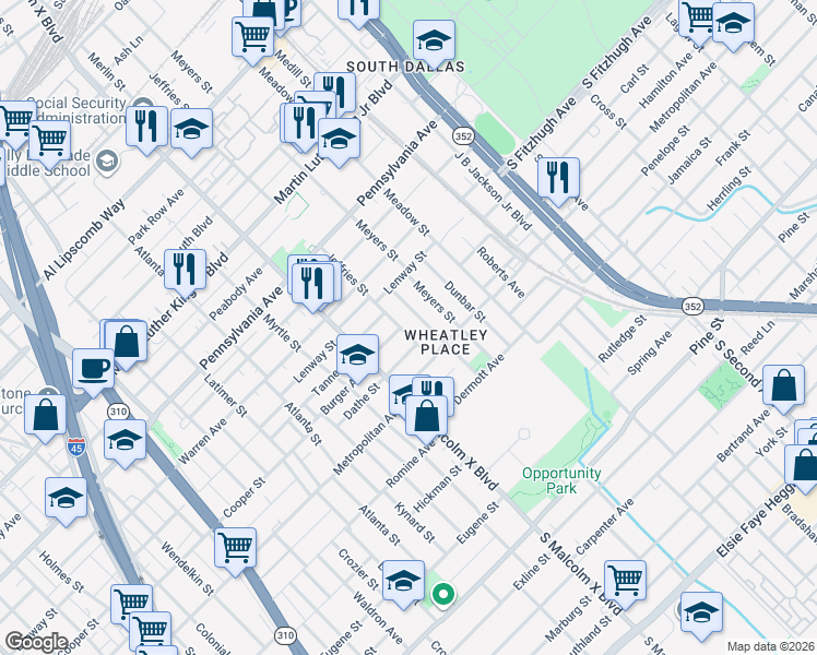 map of restaurants, bars, coffee shops, grocery stores, and more near 3602 Jeffries Street in Dallas