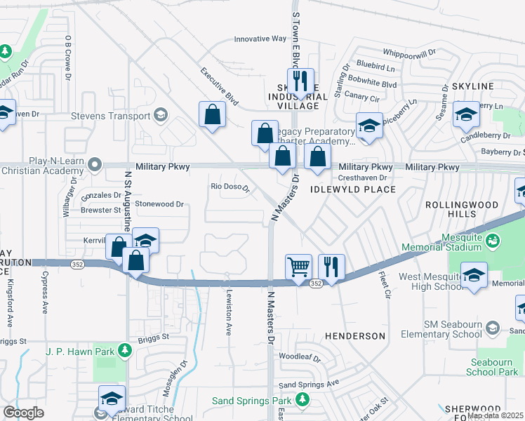 map of restaurants, bars, coffee shops, grocery stores, and more near 9952 Chilmark Way in Dallas